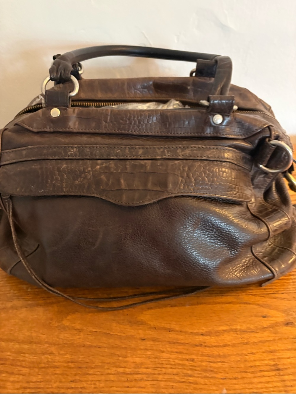 Classic Dark Brown Leather Messenger Bag with Top Handles